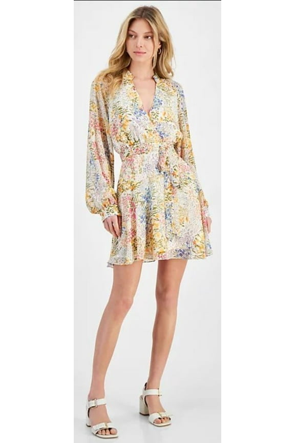 FLORAL Women's Zinna Floral-Print Faux-Wrap Dress, US Medium