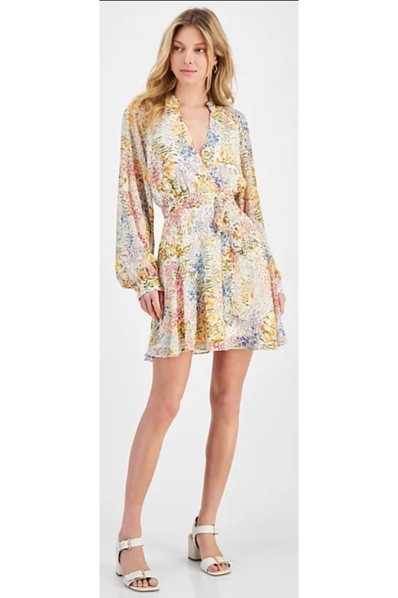 FLORAL Women's Zinna Floral-Print Faux-Wrap Dress, US Small
