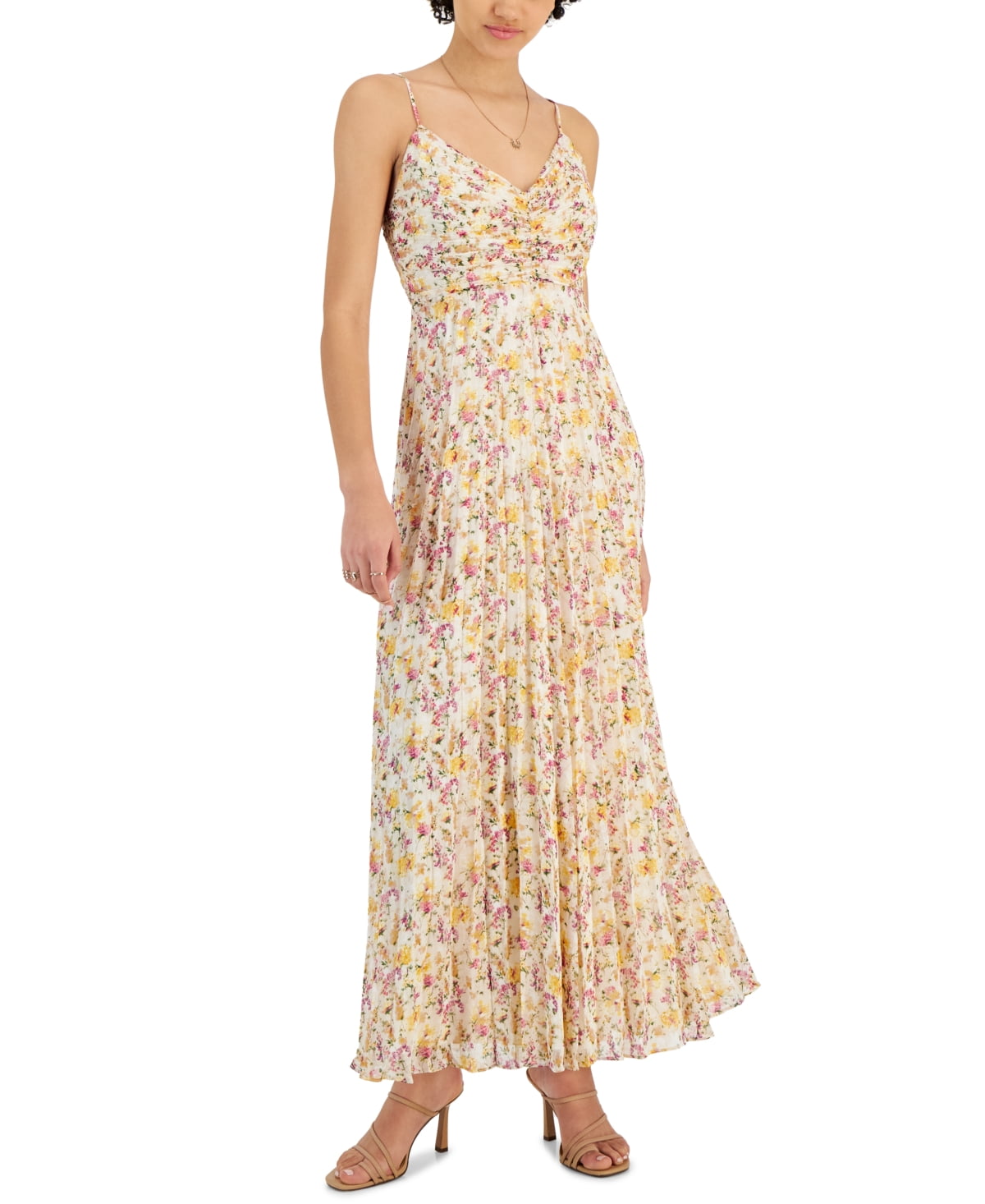 Lucy Paris Imelda Pleated Metallic Dress, Yellow Floral, Small - Walmart  Business Supplies