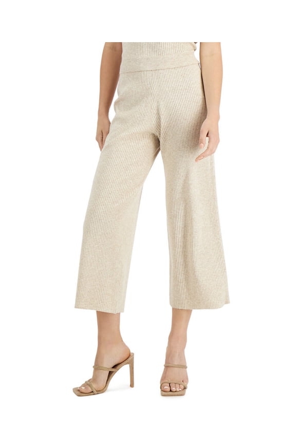 Women's Ribbed Cropped Denver Pants Oatmeal Size XL