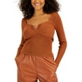 thumbnail image 1 of Lucy Paris Women’s Ribbed-Knit Long-Sleeve Split-Neck Top, Rust, Small, 1 of 1