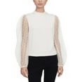 thumbnail image 1 of Lucy Paris Women's Sheer Sleeve Mock Neck Sweater White Size Small, 1 of 3