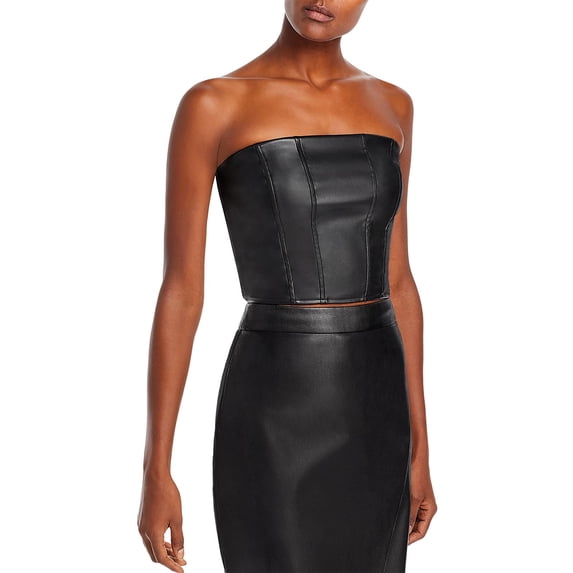 Lucy Paris Womens Cher Faux Leather Cropped Strapless Top