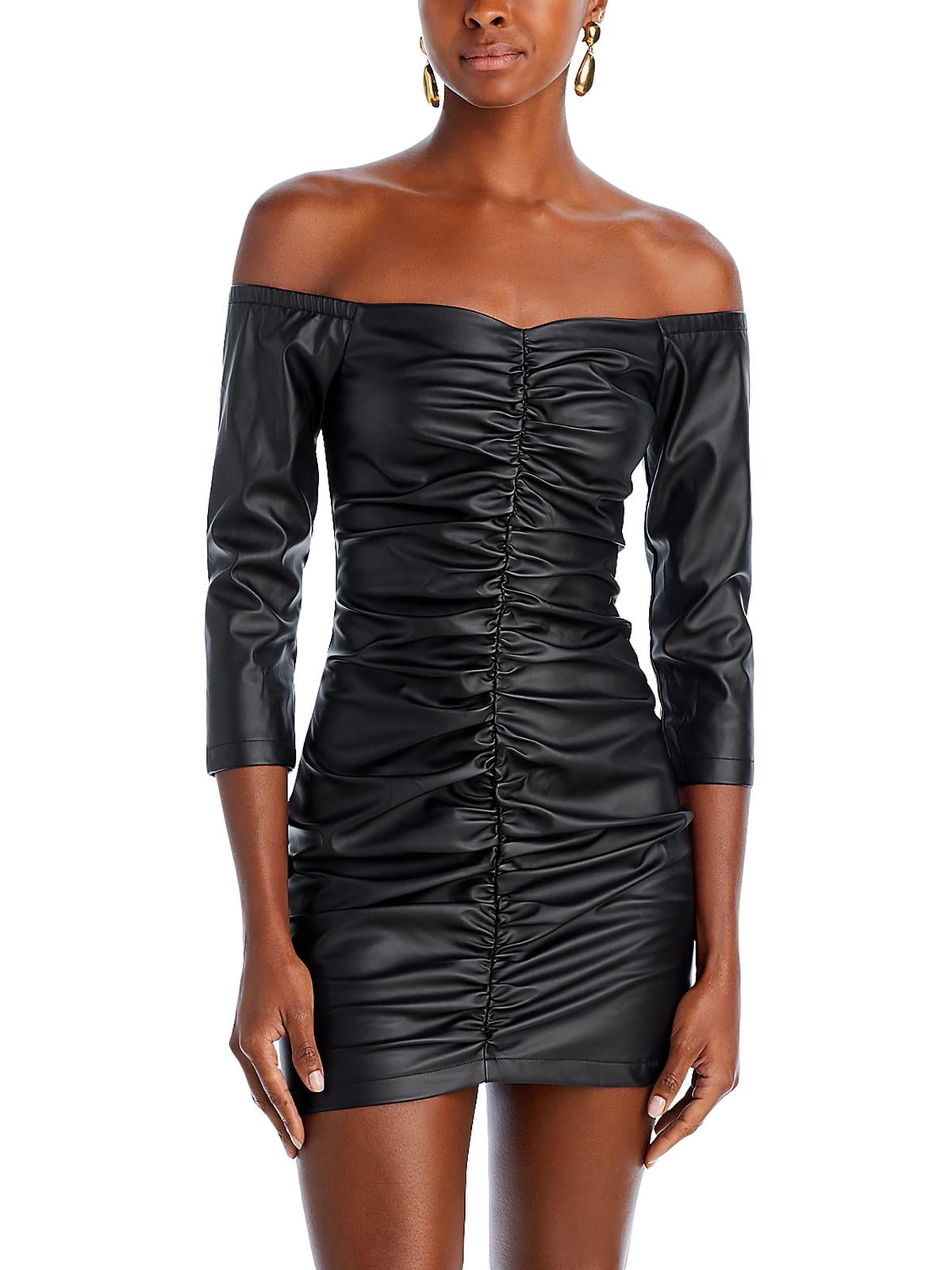 lucy paris faux leather dress Isak Woven Faux Leather Mini Dress Black