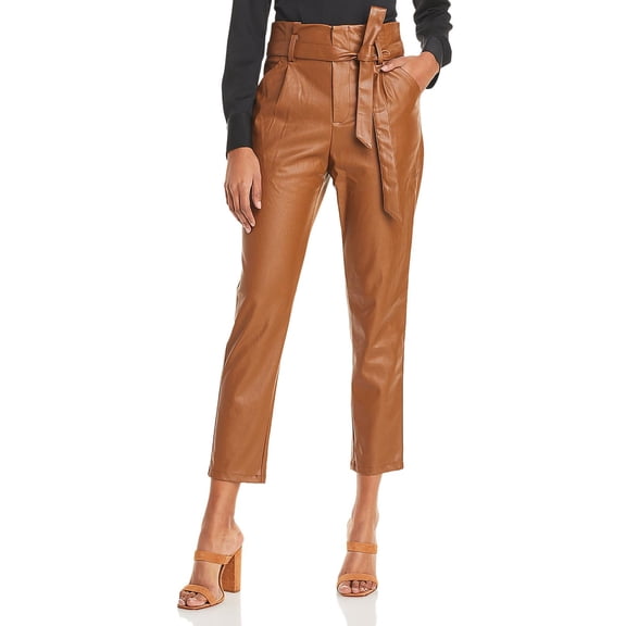Lucy Paris Womens Pleated Faux Leather Casual Pants