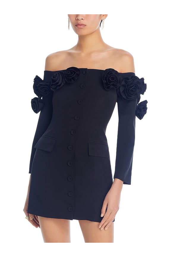 Womens Rose Applique Short Mini Dress