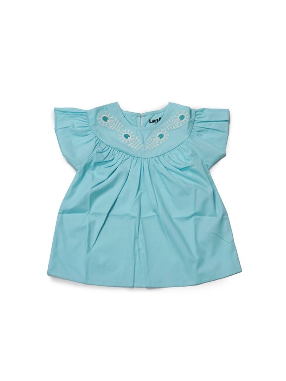 Blue Woven Embroidered Top, 1- Piece, Sizes 9 Months to 6 Years