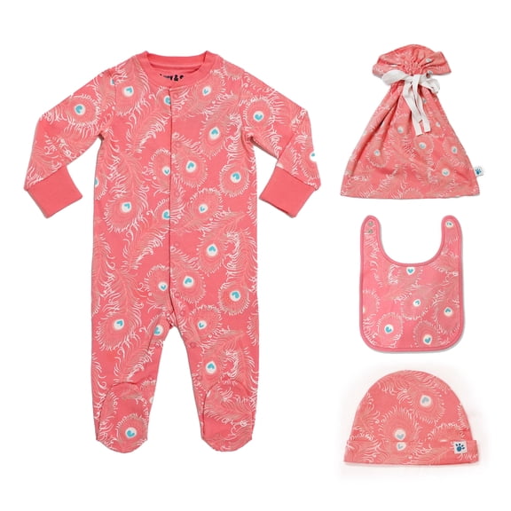 Lucy & Sam Pink Peacock Baby Bundle, 4 - Pieces, Sizes Newborn to 12 Months