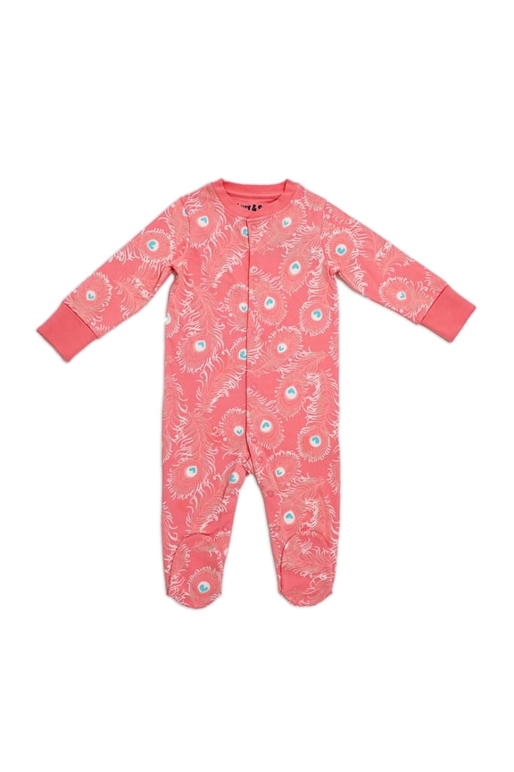 Pink peacock Button Babygrow, 1-Piece, Sizes Newborn to 24 Months