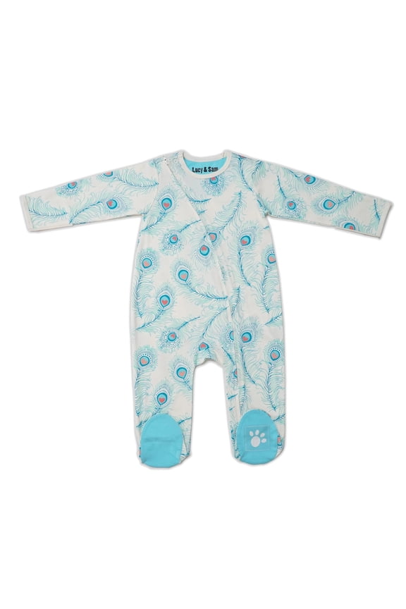White peacock Zip Babygrow, 1-Piece, Sizes Newborn to 24 Months