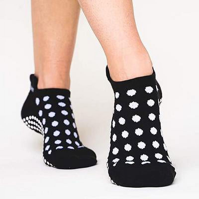 Lucy Tab Back Non Slip Grip Socks for Pilates, Barre, Yoga, Dance, Workout  in Black/White Polka Dots