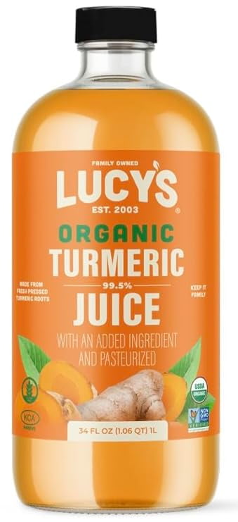 Lucy’s Fiji Turmeric Organic Non-GMO 99% Pure Turmeric Juice - 34 oz Glass Bottle (Made from Fresh Pressed)