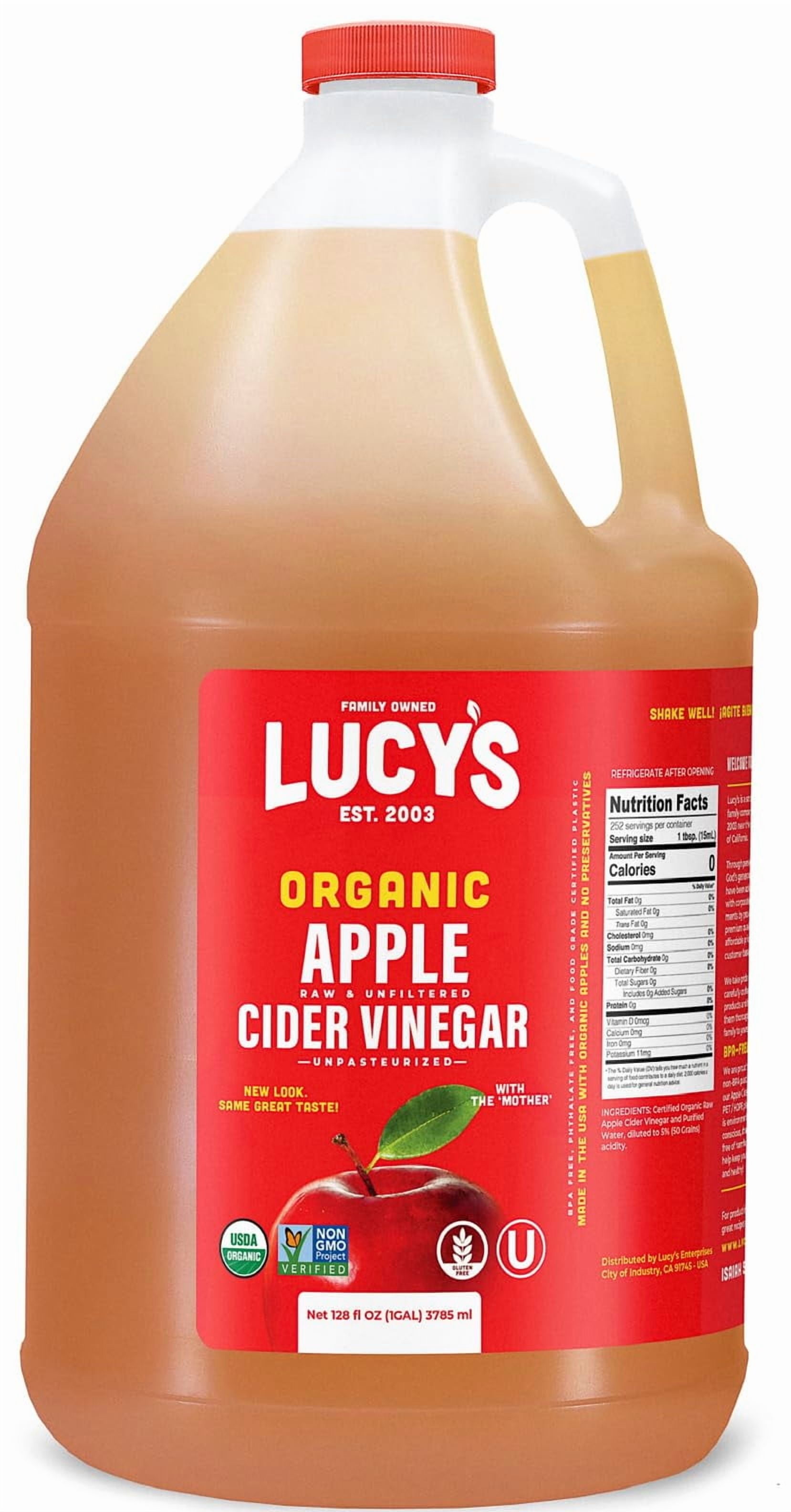 Lucy's Family Owned - Organic Apple Cider Vinegar, Unfiltered, Unpasteurized, NonGMO, and Raw - Gallon Size