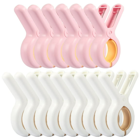 LucyPhy Beach Towel Chair Clip Large Plastic Clothespins, White Pink, 15 Count