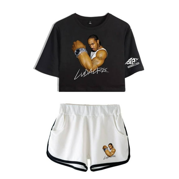 Ludacris Get Back Tee Shorts 2 Pieces Sets Fashion Women Crop Top Casual 2 Piece Suit