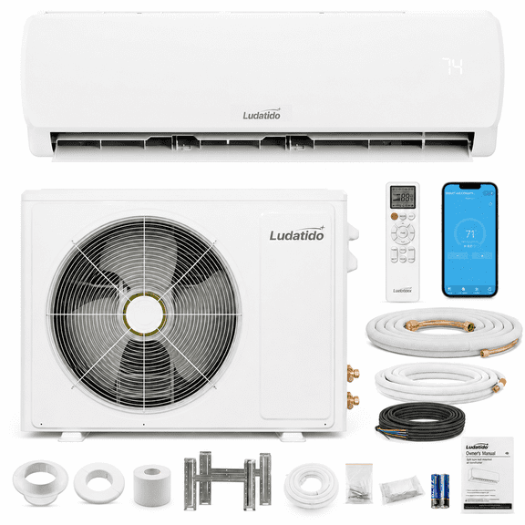 Ludatido 18000 BTU Mini Split Air Conditioner 19 SEER, Ductless Heat Pump | WiFi & Alexa Control, Cools up to 1250 Sq. Ft, Full Installation Kit.