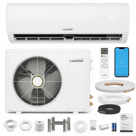 Ludatido 9000 BTU Mini Split Air Conditioner 19 SEER, Ductless Heat Pump | WiFi & Alexa Control, Cools up to 500 Sq. Ft, Full Installation Kit.