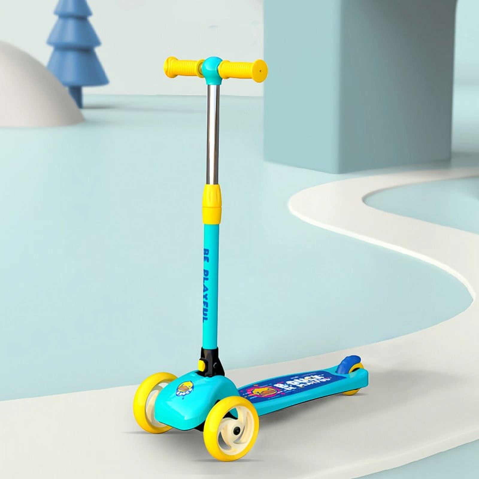 Luddy B.Duck Co-branded Edition Kids Kick Scooter with 3 Adjustable Heights and Light Up Wheels, Gift for Toddlers Blue