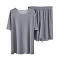 thumbnail image 1 of Ludearly 2 Piece Lounge Sets For Women Ice Silk Short Sleeve Tops And Shorts Loose Matching Pajama Sets Loungewear Sweatsuits, 1 of 5