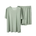 thumbnail image 1 of Ludearly 2 Piece Lounge Sets For Women Ice Silk Short Sleeve Tops And Shorts Loose Matching Pajama Sets Loungewear Sweatsuits, 1 of 6