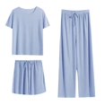thumbnail image 1 of Ludearly 3 Piece Lounge Sets For Women Ice Silk Short Sleeve Tops And Shorts&Long Pants Loose Matching Pajama Sets Loungewear Sweatsuits, 1 of 5