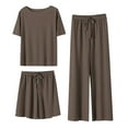 thumbnail image 1 of Ludearly 3 Piece Lounge Sets For Women Ice Silk Short Sleeve Tops And Shorts&Long Pants Loose Matching Pajama Sets Loungewear Sweatsuits, 1 of 5