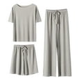 thumbnail image 1 of Ludearly 3 Piece Lounge Sets For Women Ice Silk Short Sleeve Tops And Shorts&Long Pants Loose Matching Pajama Sets Loungewear Sweatsuits, 1 of 5