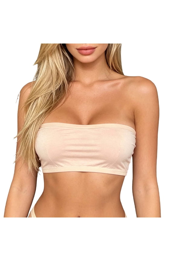 Bandeau Bras for Women, Strapless Bras for Women Seamless Bralette Bandeau for Women Modesty Panel Cleavage Cover,Elegant Coverage for Low Necklines XL&Beige#05