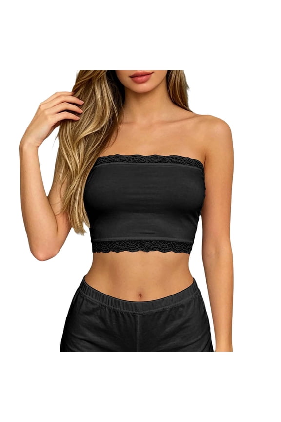 Bandeau Bras for Women, Strapless Bras for Women Seamless Bralette Bandeau for Women Modesty Panel Cleavage Cover,Elegant Coverage for Low Necklines XL&Black#02