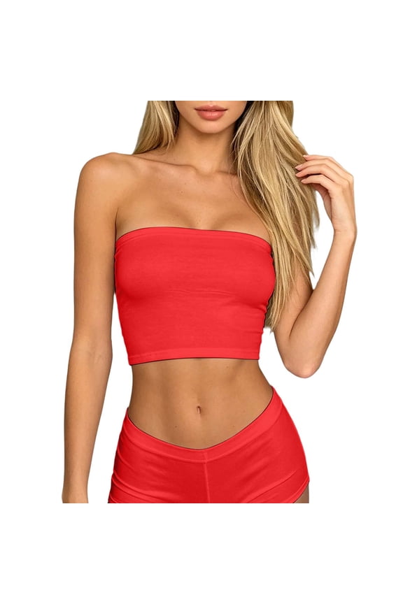 Bandeau Bras for Women, Strapless Bras for Women Seamless Bralette Bandeau for Women Modesty Panel Cleavage Cover,Elegant Coverage for Low Necklines XXL&Red#01