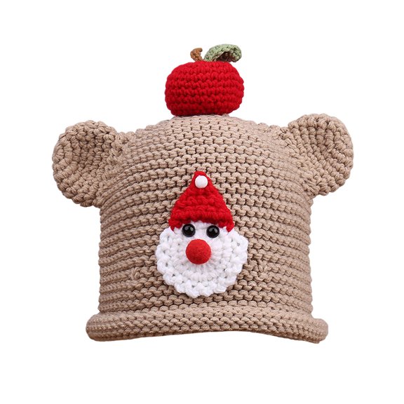 Ludearly Bear Ear Santa Face Crochet Beanie, Santa Theme Christmas Headwear, Winter Knit Beanie Hat, for Holiday Parties, Family Gatherings And Winter Outings
