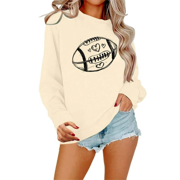 Ludearly Game Day Shirts Women Football Graphic Crewneck Sweatshirt Lightweight Long Sleeve Casual Pullover Sunday Tops