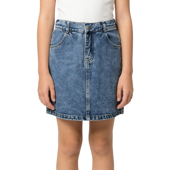 Ludearly Girls Denim Skirt For Summer Casual Outfits Outdoor Play Versatile Daily Wear Stretch Comfort Fit 11Y&Dark Blue