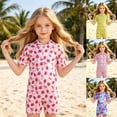 thumbnail image 1 of Ludearly Girls Rash Guard Swimsuit One Piece Short Sleeve Front Zipper Swimwear UPF 50+ Bathing Suits 9-10 Years&Multicolour#01, 1 of 9