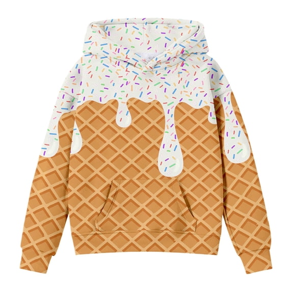 Ludearly Ice Cream Hoodies for Girls Cute Graphic Print Pullover Sweatshirts Long Sleeve Trendy Casual Kids Clothes 2-12 Years