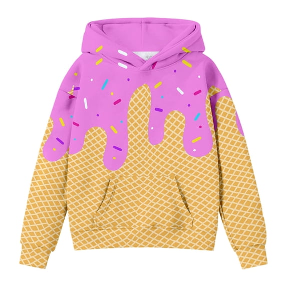Ludearly Ice Cream Hoodies for Girls Cute Graphic Print Pullover Sweatshirts Long Sleeve Trendy Casual Kids Clothes 2-12 Years