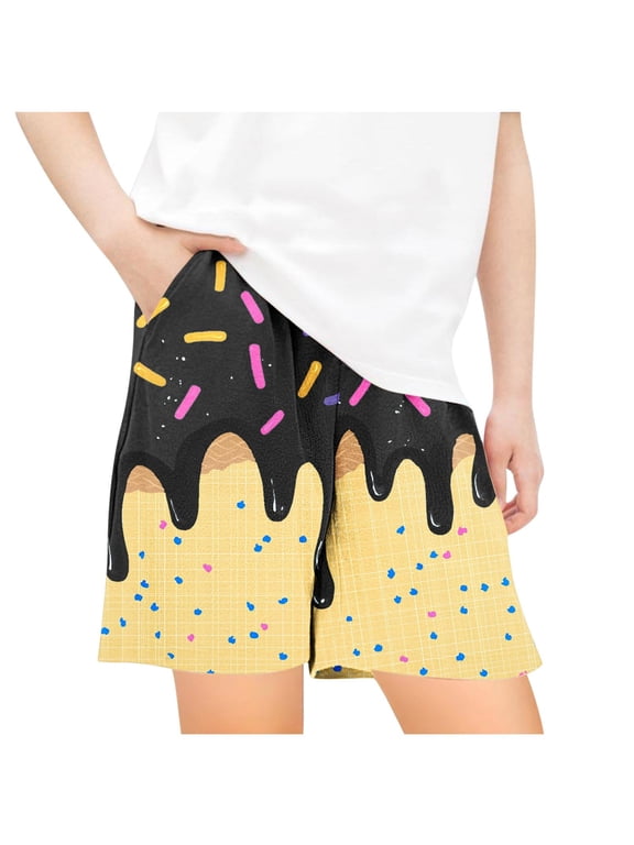 Ice Cream Shorts Boys Girls Elastic Waist with Pockets Summer Cool Cute Preppy Ice Cream Baseball Shorts 2-14 Years 5-6 Years&Black#01