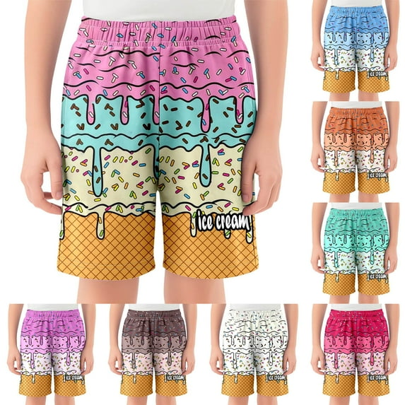 Ludearly Ice Cream Shorts Boys Girls Elastic Waist with Pockets Summer Cool Cute Preppy Ice Cream Baseball Shorts 2-14 Years