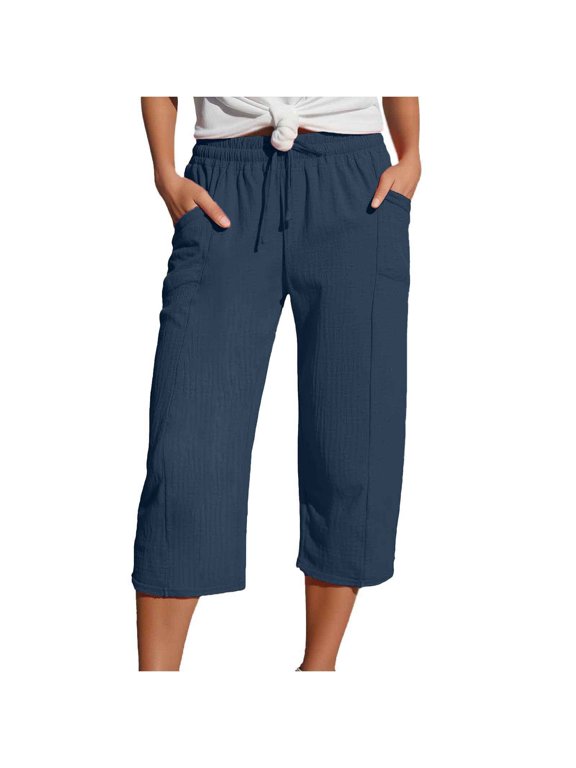 Joggers for Women Casual Solid Color Drawstring Waist Capri Sportswear with Pocket Quick Dry Lounge Trousers