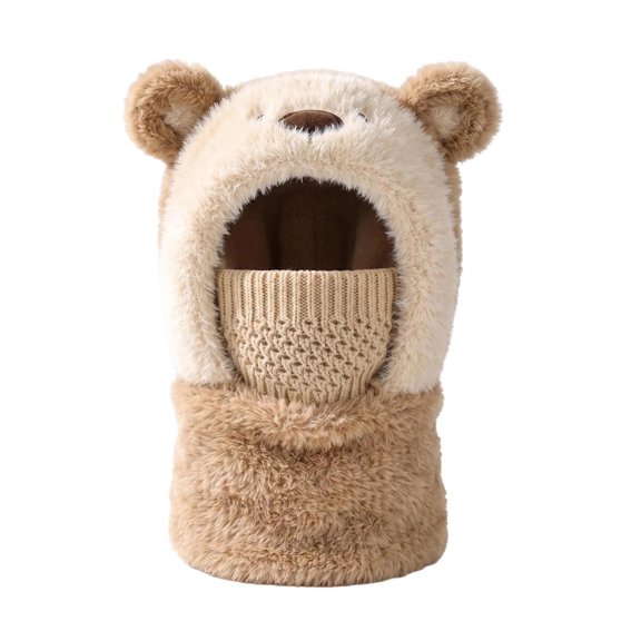 Ludearly Khaki Plush Bear with Balaclava Hood, Winter Balaclava Hood, for Winter Daily Wear, Ski Trips And Snow Outings, Winter Gift for Family and Friends