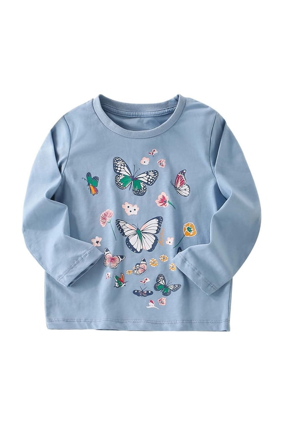 Kids Butterfly Flowers Printed Cute Tee Shirts - Loose Crewneck Long Sleeve Tops for Boys and Girls Trendy Pullover T-Shirt