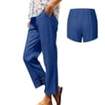 thumbnail image 1 of Ludearly Linen Pants for Women Beach Summer Plus Size Elastic Waist Straight Leg Crop Button Casual Trousers with Pockets, 1 of 5