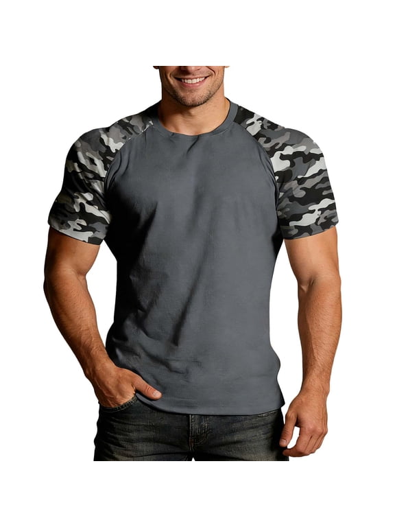 Men’s Military Camo T-Shirt, Camouflage Top Vintage Camo T-Shirts for Everyday Look, Gym Training and Outdoor Activity M&Grey#01