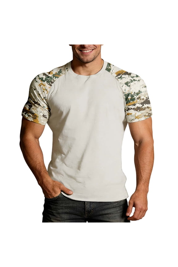 Men’s Military Camo T-Shirt, Camouflage Top Vintage Camo T-Shirts for Everyday Look, Gym Training and Outdoor Activity M&White