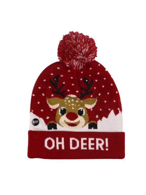 Oh Deer Light Up Beanie, Animal Theme Party Hat, Christmas Knit Beanie, for Holiday Parties, Family Gatherings And Winter Outings, Holiday Headwear