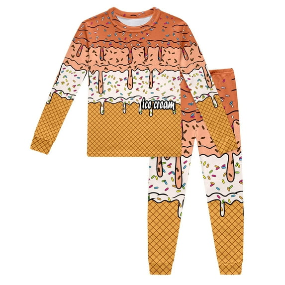 Ludearly Outfits For Girls Ice Print Long Sleeve Pajama Set Sleepwear For Kids Loungewear Home Sweet Girl Clothes