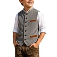 thumbnail image 1 of Ludearly Vest for Boys Formal Casual Boys Herringbone Stand-Up Collar Suit Vest Kids Corduroy Tweed Sleeveless Waistcoat with Pocket for Outdoor Traditional Oktoberfest Wedding Retro, 1 of 6