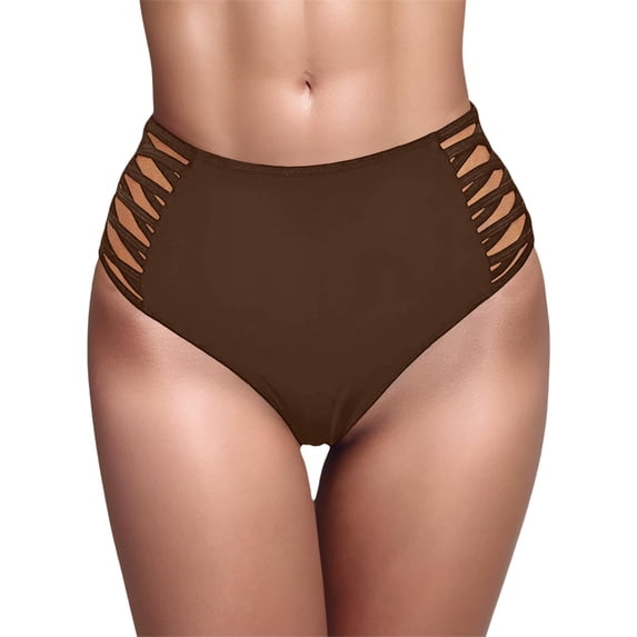 Ludearly Women High Waisted Bikini Bottoms Tummy Control Swimsuit Bottoms Strappy Swim Bottom XL&Coffee
