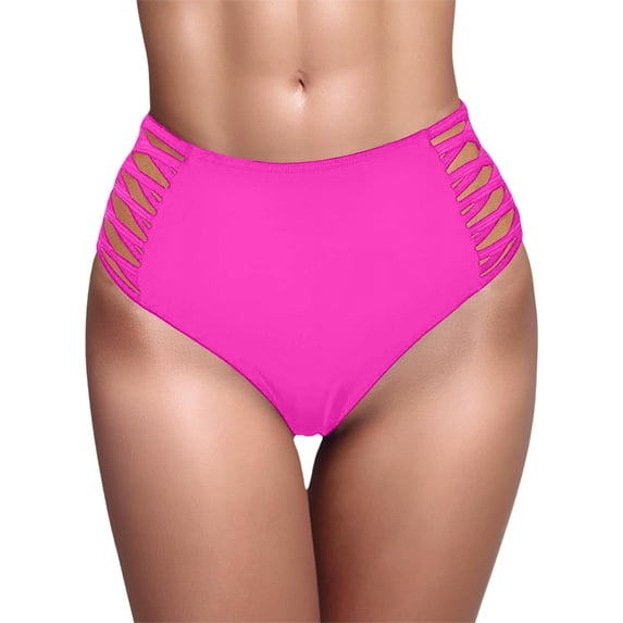 Ludearly Women High Waisted Bikini Bottoms Tummy Control Swimsuit Bottoms Strappy Swim Bottom XXL&Hot Pink