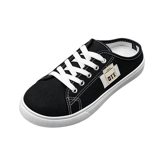Ludearly Women's Backless Tennis Shoes Mules Sneakers Canvas Slip-On Sneakers, Loafers Lace Up Fashionable & Comfortable Solid Color Casual Canvas Slides Work Commute Outdoor Footwear 7&Multicolour